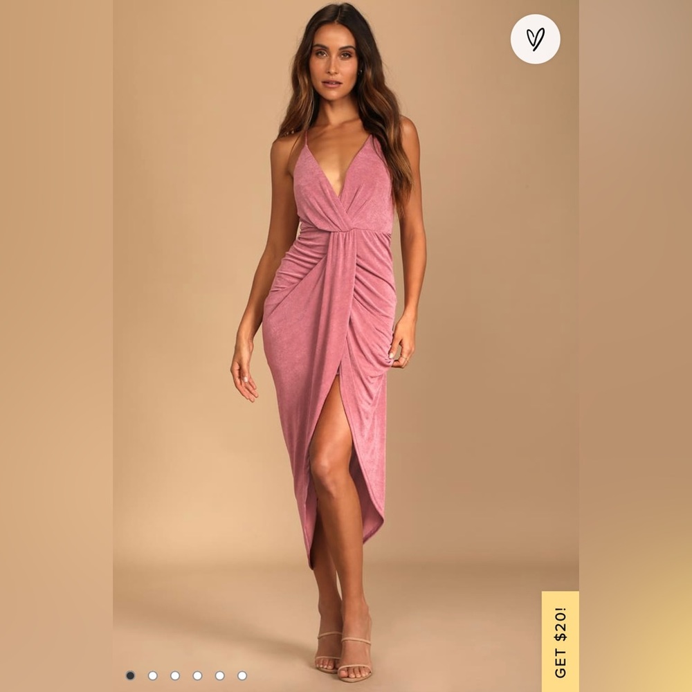 Dreamy Date Rose Pink Surplice Midi Dress, size Small